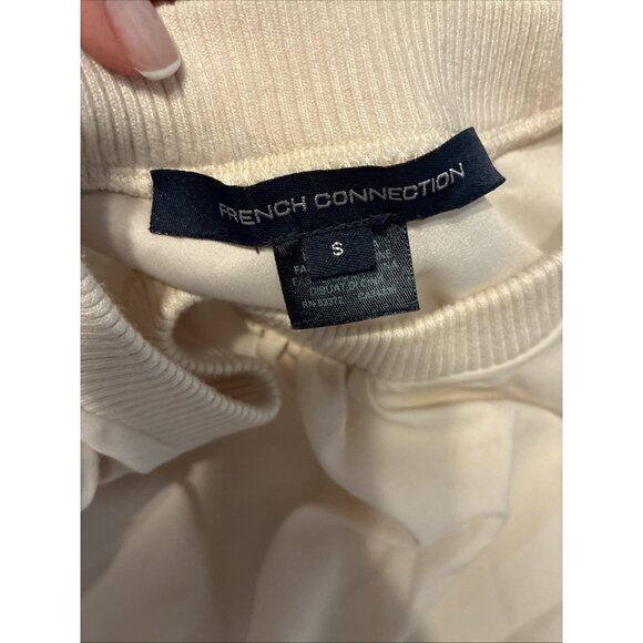 French Connection Ivory Beige Bubble Short Sleeve Crop Knit Sweater Top Small - Picture 3 of 7